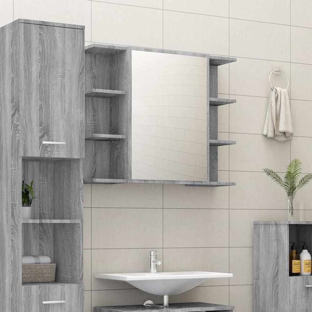 vidaXL Bad-Spiegelschrank Grau Sonoma 80x20,5x64 cm Holzwerkstoff 815523 Bild 1