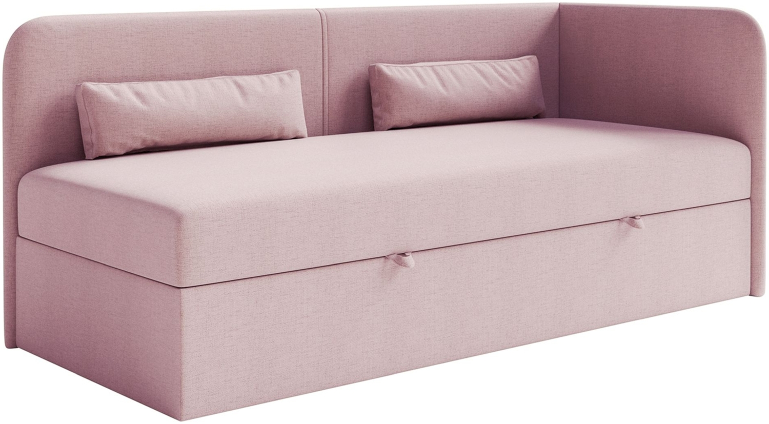 Selsey 'Calmmo' Jugendbett 90x200 mit Bettkasten, Chenille-Bezug, Kopfteil rechts, Rosa Bild 1