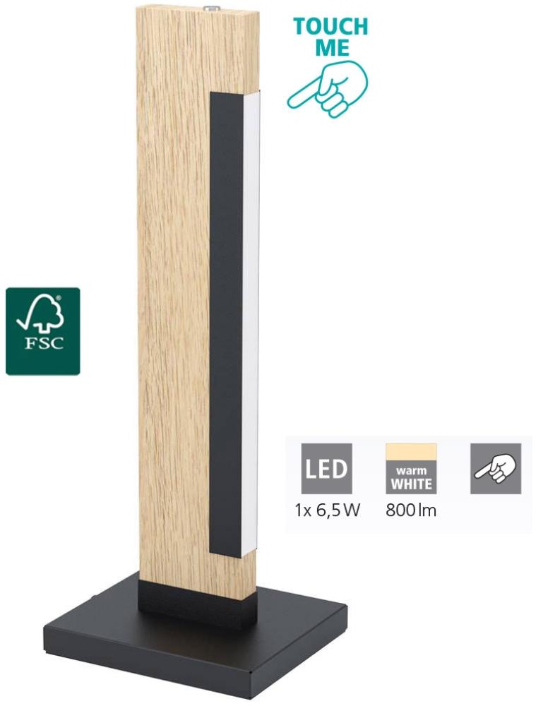 Eglo 99295 LED Tischleuchte CAMACHO schwarz, braun H:40,5cm mit Touchdimmer dimmbar 3000K Bild 1