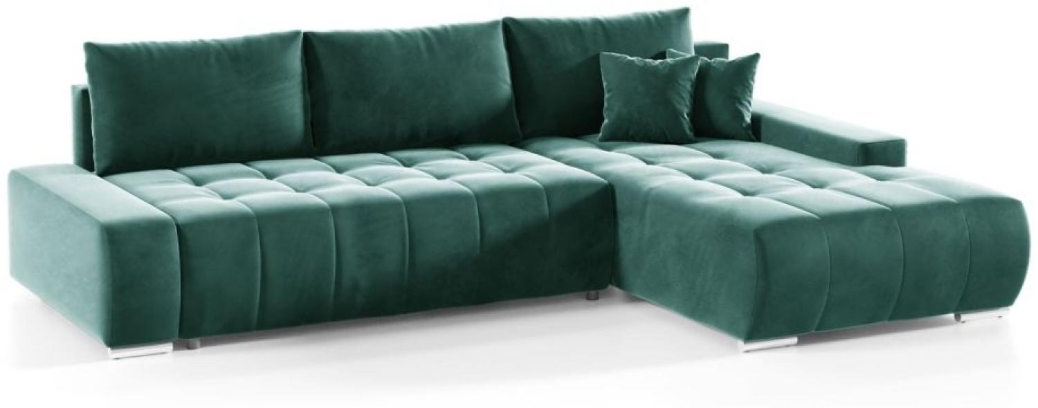 Ecksofa Sofa mit Schlaffunktion VOGAR Stoff Monolith Grün Ottomane Rechts Bild 1