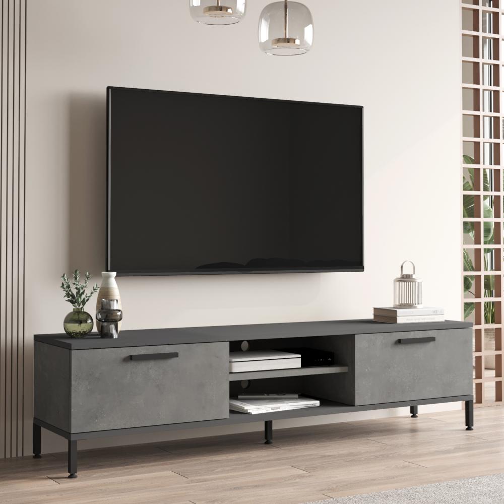 Fernsehtisch Lempäälä mit 2 Ablagefächern 160 x 35 x 39 cm Betonoptik/Anthrazit [en. casa] Bild 1