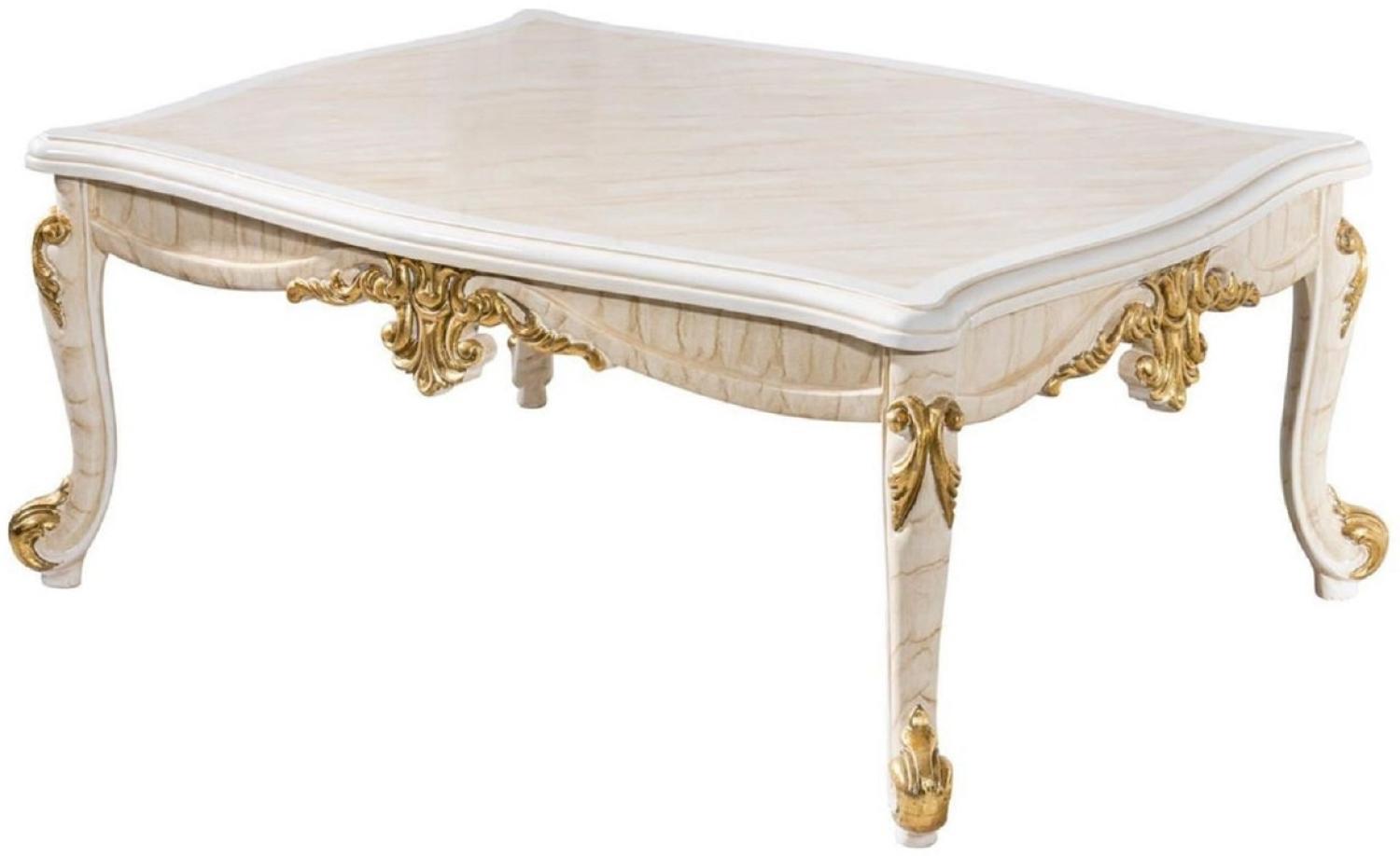 Casa Padrino Luxus Barock Couchtisch Beige / Weiß / Gold - Prunkvoller Wohnzimmertisch im Barockstil - Barockstil Wohnzimmer Möbel - Barock Möbel - Barock Einrichtung - Luxus Möbel im Barockstil Bild 1