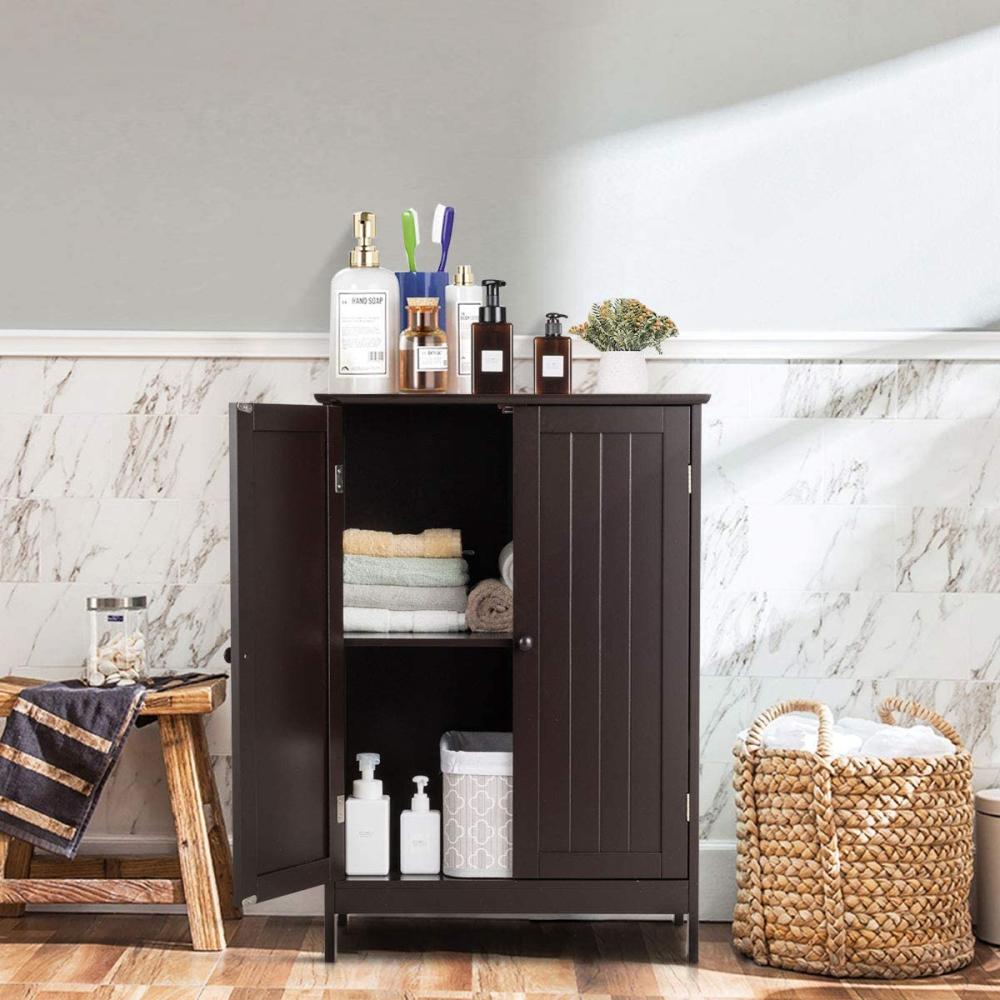 COSTWAY Badezimmerschrank Beistellschrank, Kommode Sideboard mit Doppeltür & Verstellbarer Einlegeboden, Aufbewahrungsschrank Holz, Badschrank Küchenschrank für Wohnzimmer (Braun) Bild 1