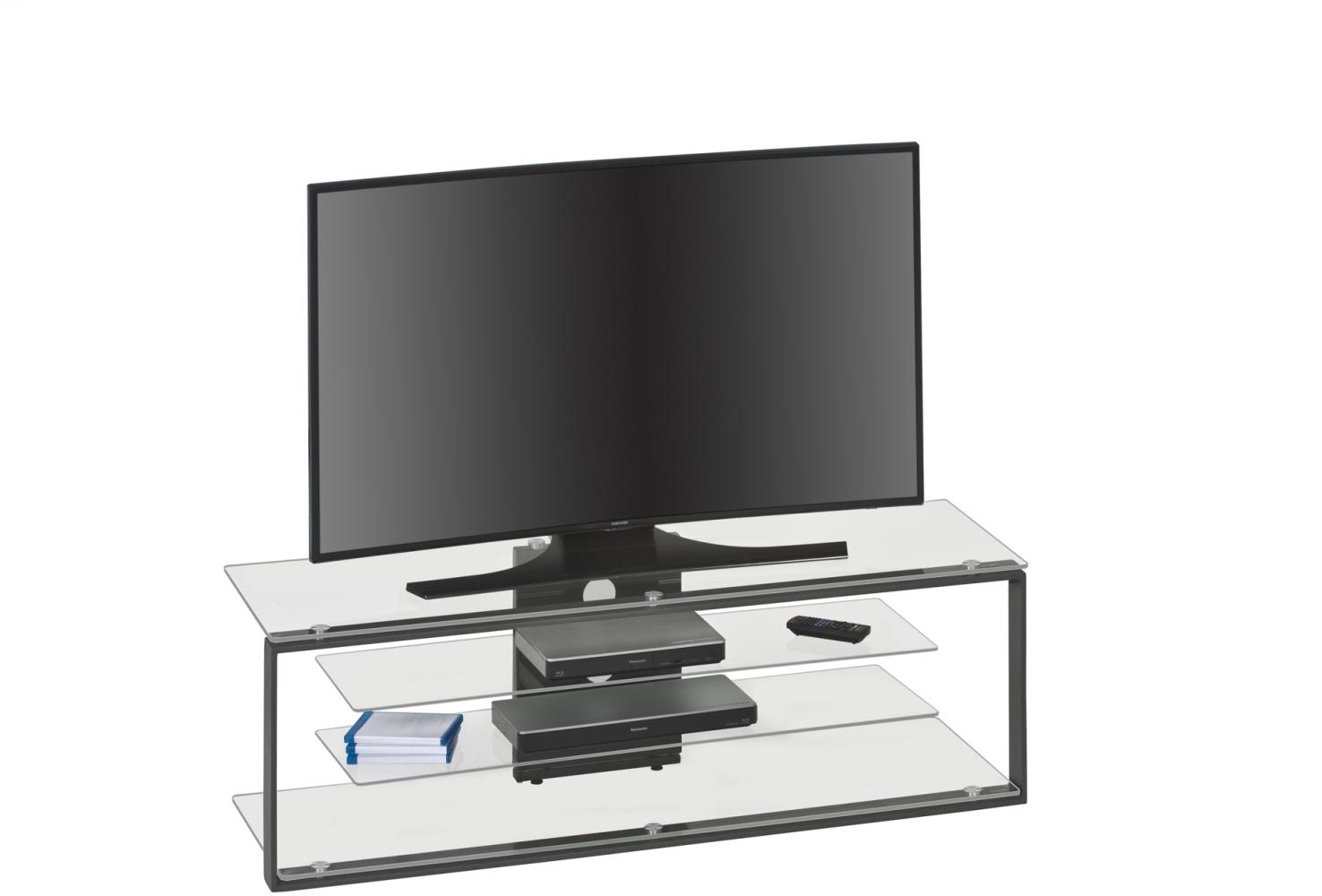 TV-Rack >MEDIA MODELLE GLAS< (BxHxT: 130 x 42 x 40 cm) Metall anthrazit - Klarglas Bild 1