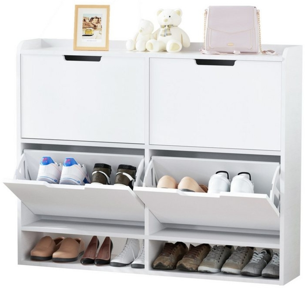 TWSOUL Schuhschrank 4 Klappen, Aufbewahrungsschrank mit mehreren Räumen Tragfähigkeit 90 kg, 100x91 cm, Schuhkommode Bild 1
