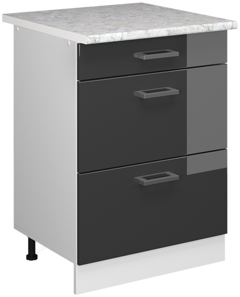 Vicco Küchenunterschrank Anthrazit Hochglanz 60 cm mit Schubladen, AP Marmor, R-Line Bild 1