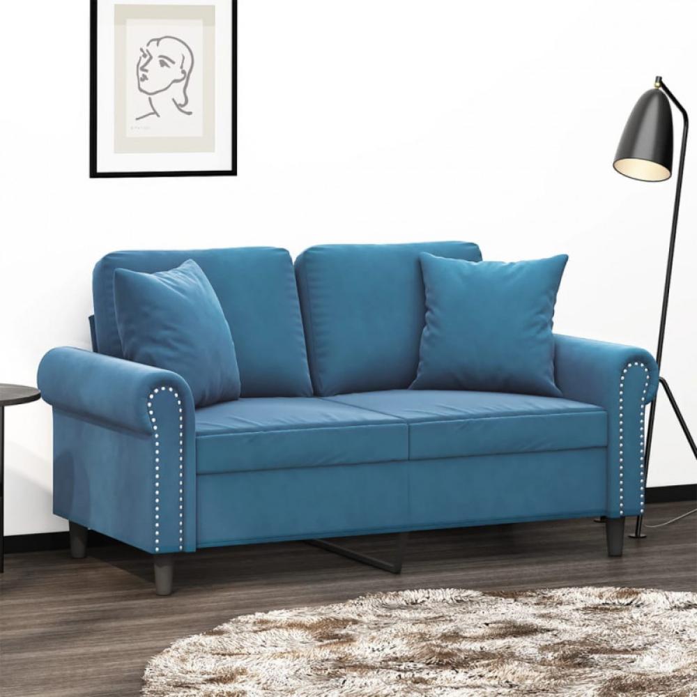 2-Sitzer-Sofa mit Zierkissen Blau 120 cm Samt (Farbe: Blau) Bild 1