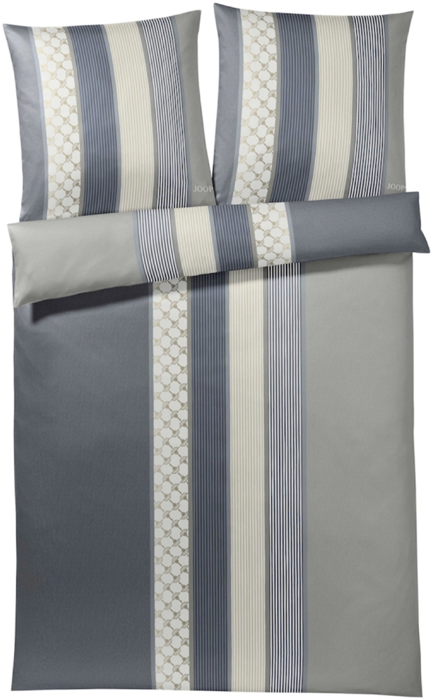 JOOP! Bettwäsche Cornflower Stripes 4069 09 Deep Coal Mako Satin 200 x 200 + 2x 80 x 80 cm Bild 1