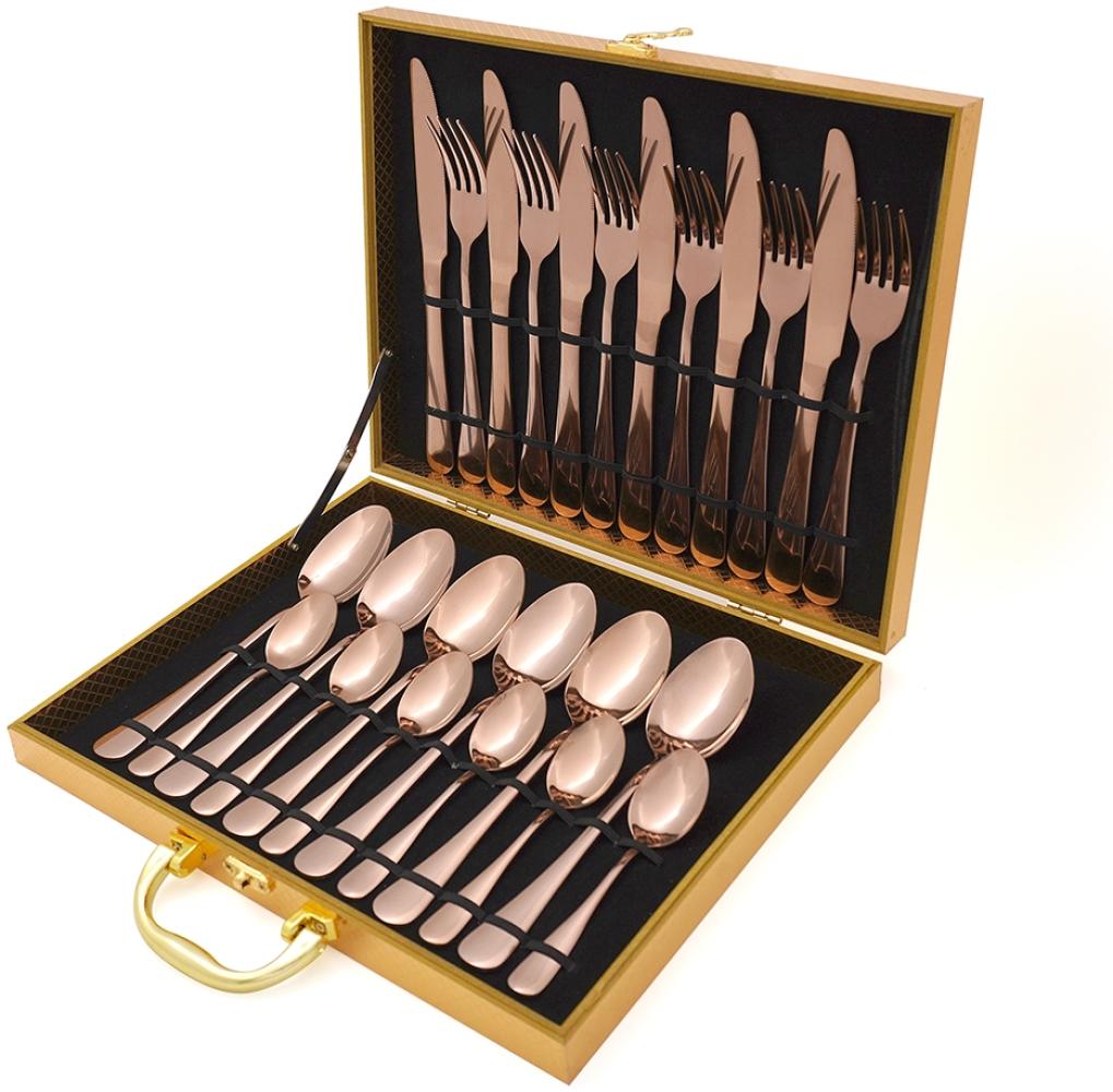 [Besteckset 24 tlg. [Wooden Box] in verschiedenen Farben] glänzendes Edelstahlbesteck für. 6 Personen Messer, Gabel, Löffel Cutlery Set mit Geschenkbox Rose Gold Bild 1