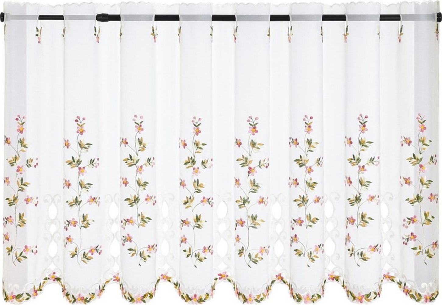 Joyswahl Scheibengardine, Stangendurchzug, halbtransparent, Besticke Bunt Blumen Küchen Vorhang Tür Gardine Bild 1