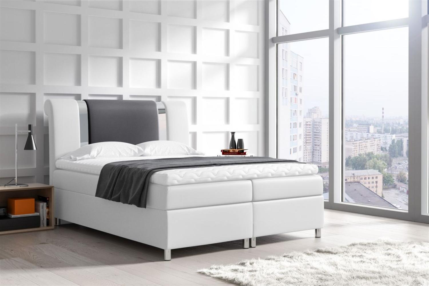 Boxspringbett NATHAN 140x200 cm Kunstl. Weiss-Schwarz Bild 1