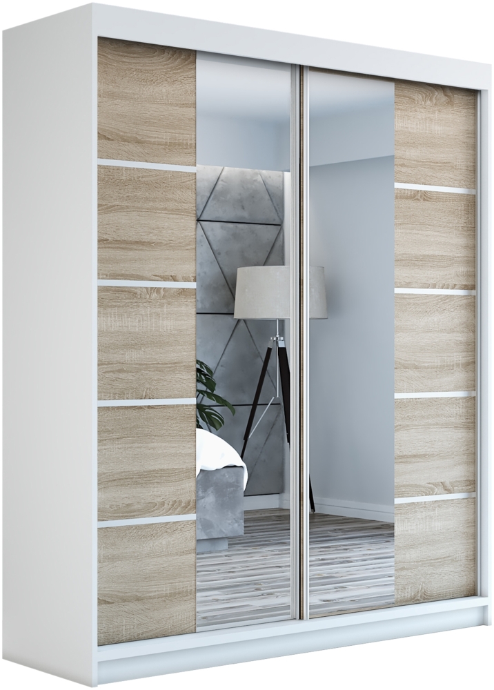 Schwebetürenschrank ERA 2-türig Schrank 180 cm (mit Spiegel) Farbe: Weiß , sonoma Bild 1