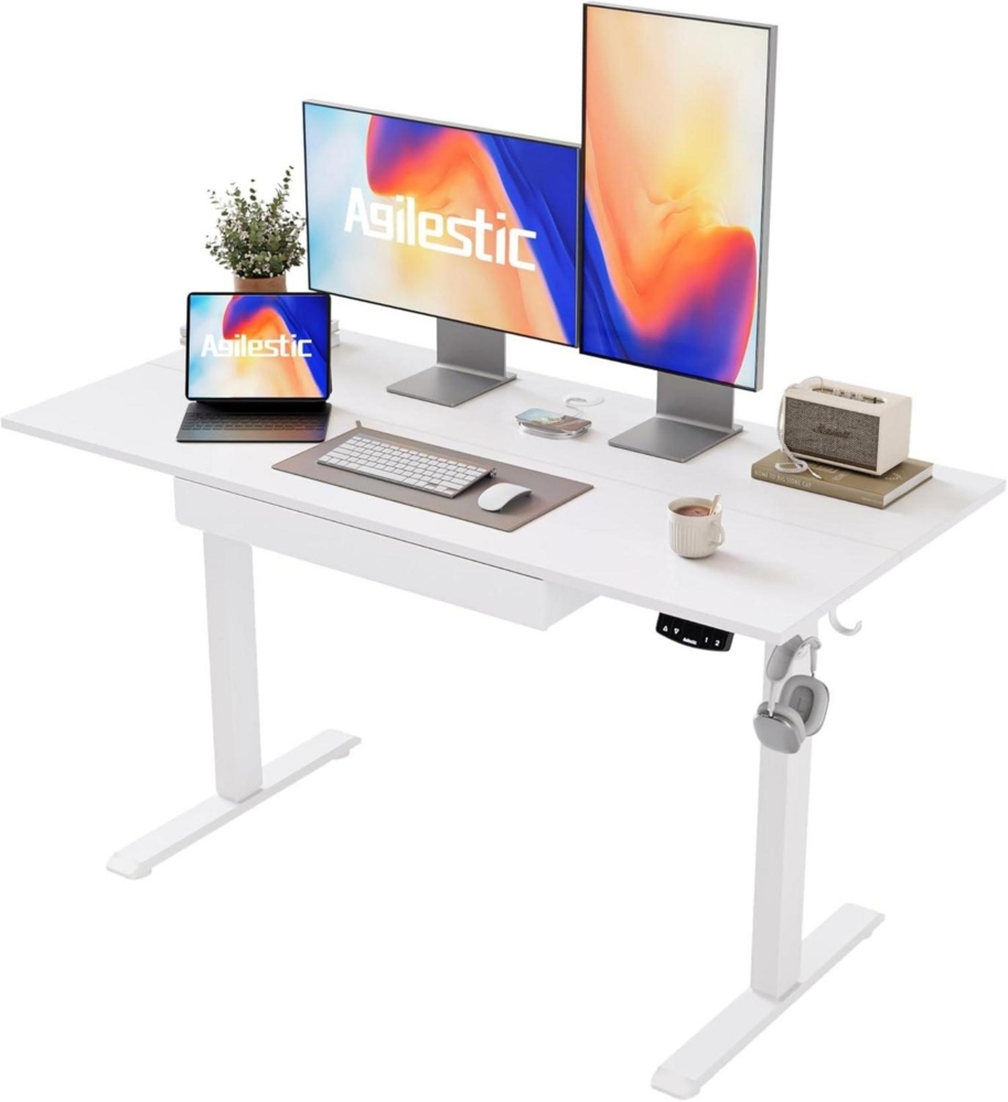 Elektrischer Stehschreibtisch höhenverstellbar Holz Weiß 120*60 cm Bild 1