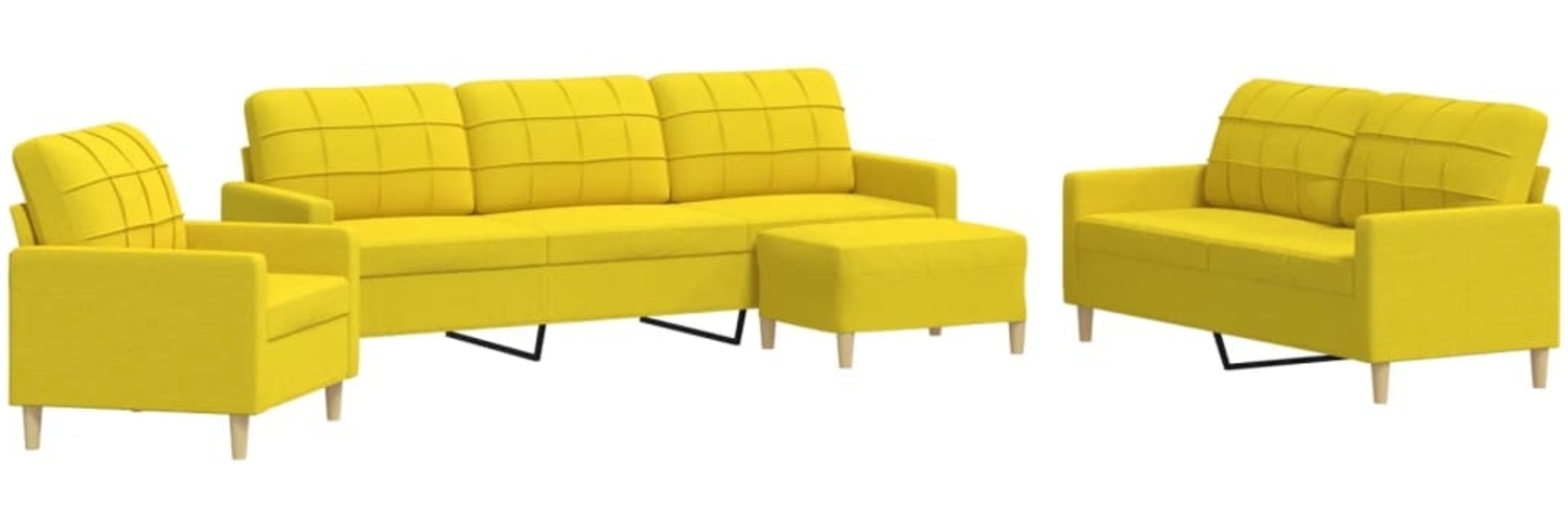 vidaXL 4-tlg. Sofagarnitur mit Fußhocker Hellgelb Stoff 3278300 Bild 1