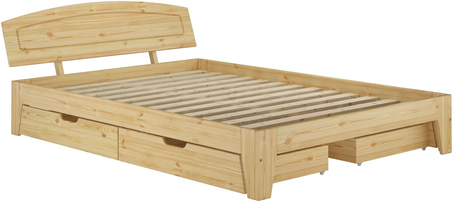 Klassisches Doppelbett Futonbett Kiefer massiv natur 140x200 Zubehör wählbar V-60.63S8-14mit Rollrost und 3-teiligem Bettkasten-Set Bild 1