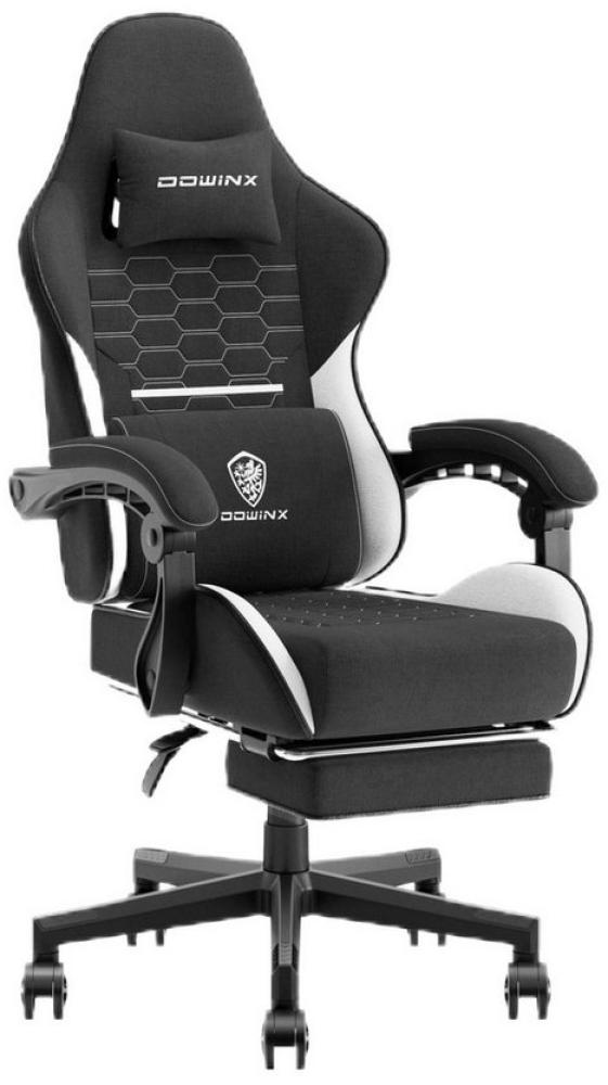 Dowinx Gaming-Stuhl Mit Stoff bezogenes Federkissen mit massierender Kopfstütze, ergonomisch, mit Fußstütze, Schwarz Bild 1