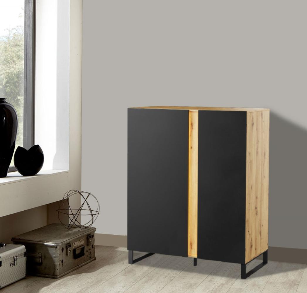 Highboard "Mono" Kommode 110cm eiche evoke schwarz MDF grifflos Bild 1