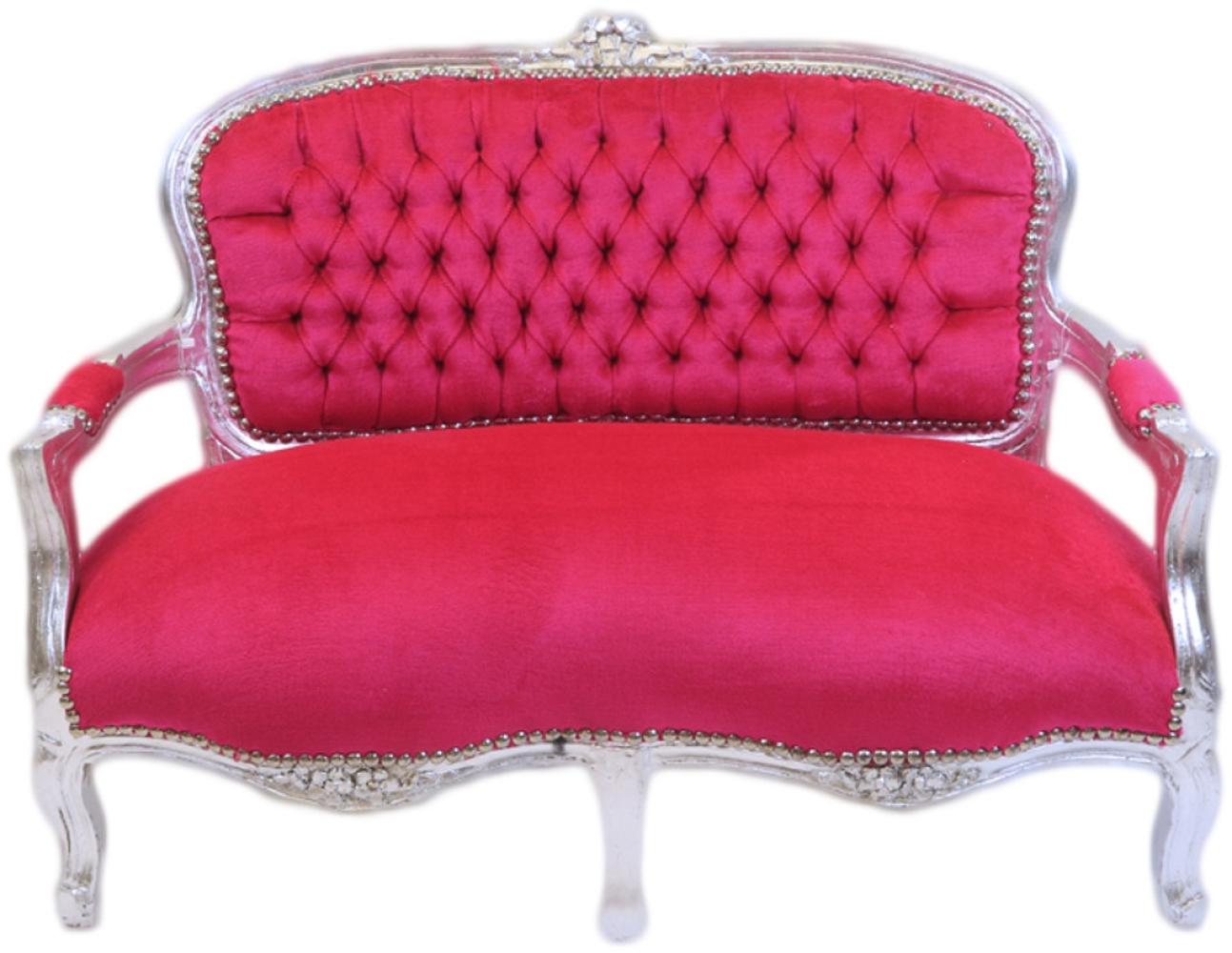 Casa Padrino Barock Kinder Sitzbank Pink / Silber Antik Stil Kinder Sofa Bild 1