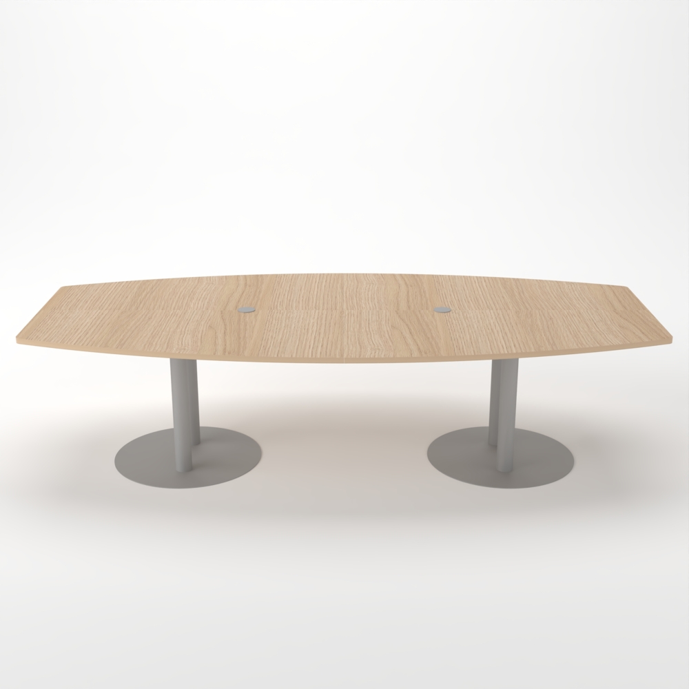 Rheinland Möbel Konferenztisch KONTI 280x130 cm – ovaler Besprechungstisch in Eiche mit silbernen Säulenfüßen & 2 Kabelauslässen, erweiterbarer Meetingtisch für 8–10 Personen, moderner XXL-Tisch fürs Büro Bild 1