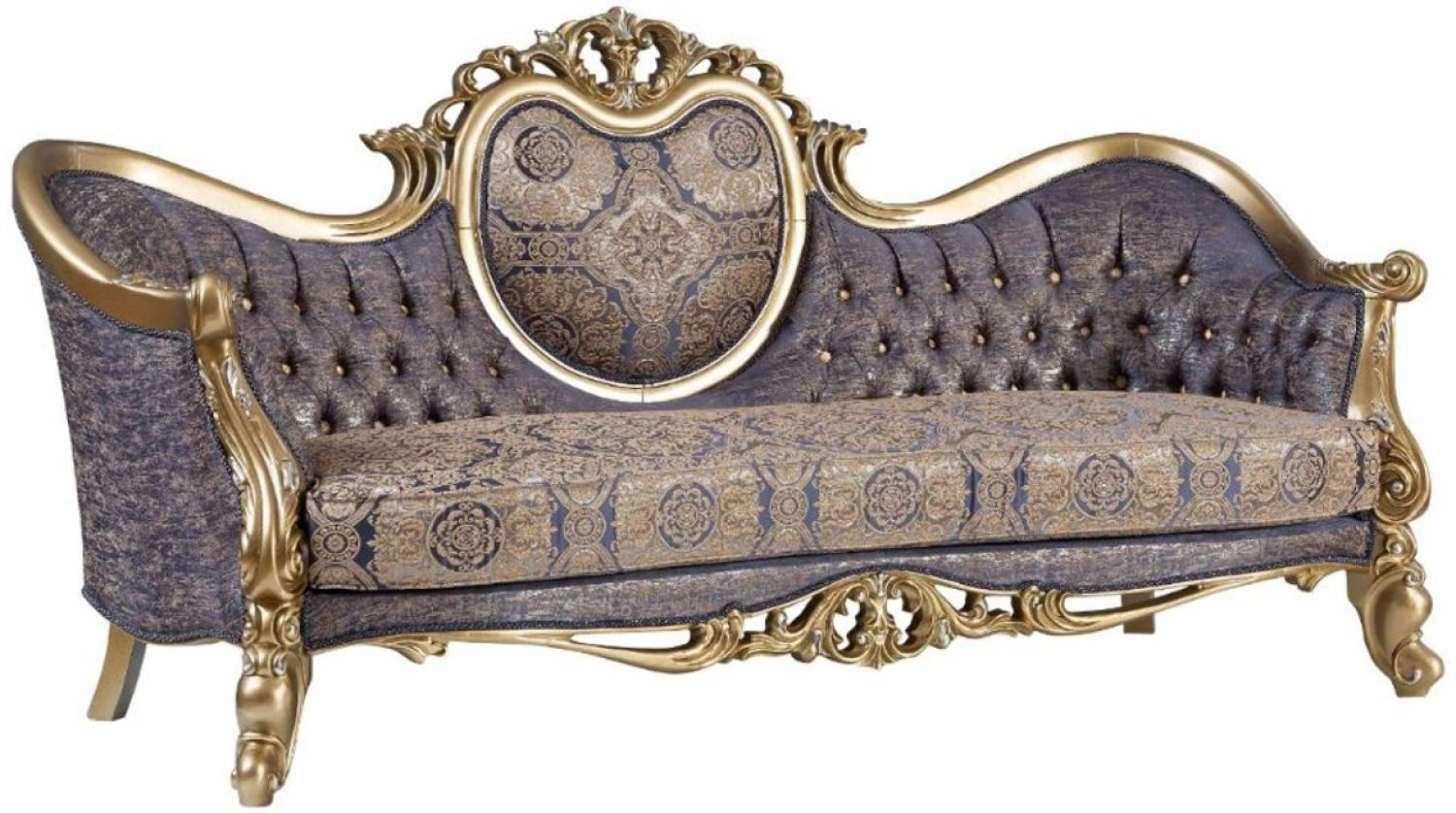 Casa Padrino Luxus Barock Sofa Blau / Gold / Silber 235 x 88 x H. 117 cm - Prunkvolles Wohnzimmer Sofa im Barockstil - Barock Möbel Bild 1