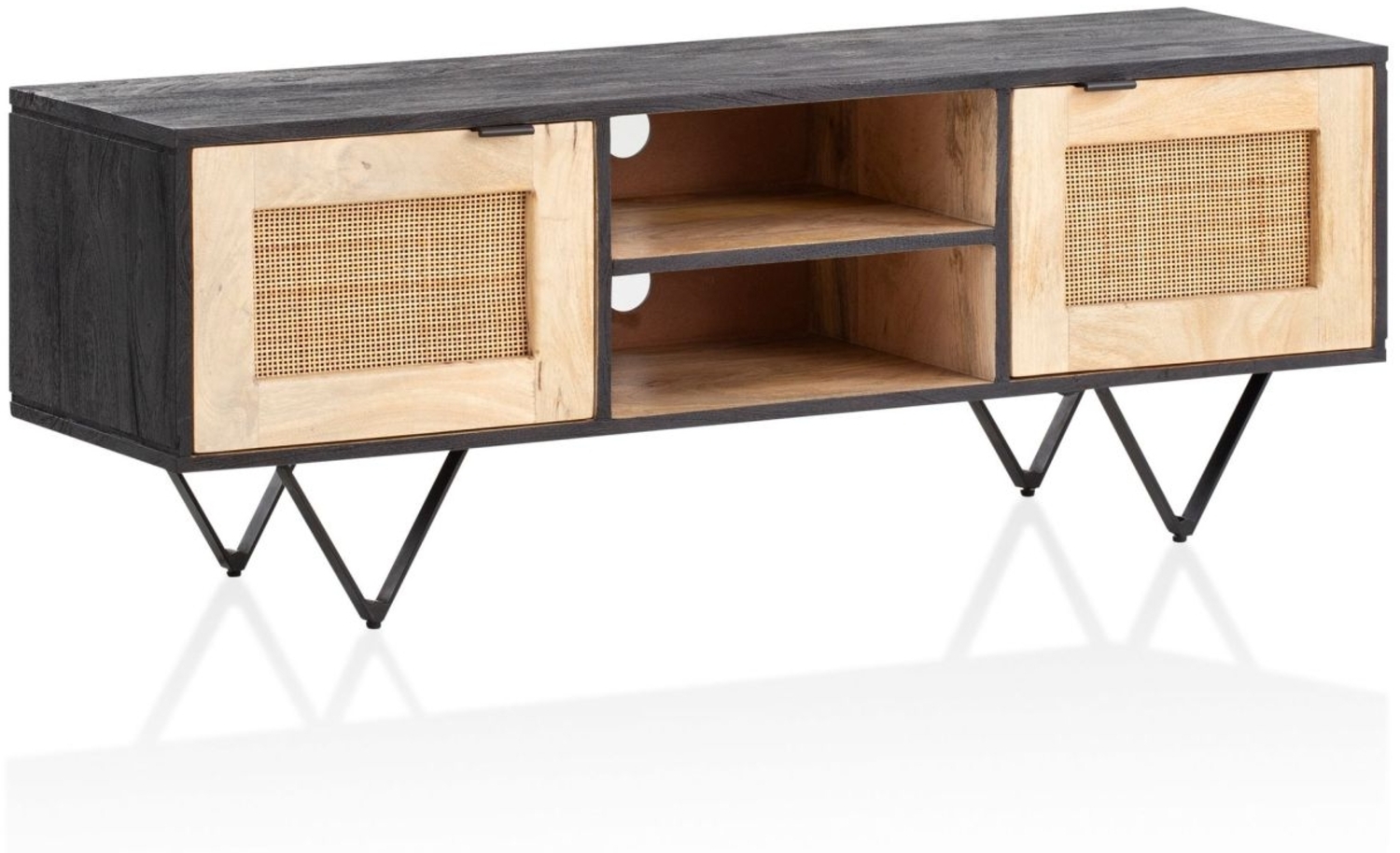 Lowboard Mango Massivholz / Rattan 120x44x35 cm TV-Kommode mit zwei Türen, De... Bild 1