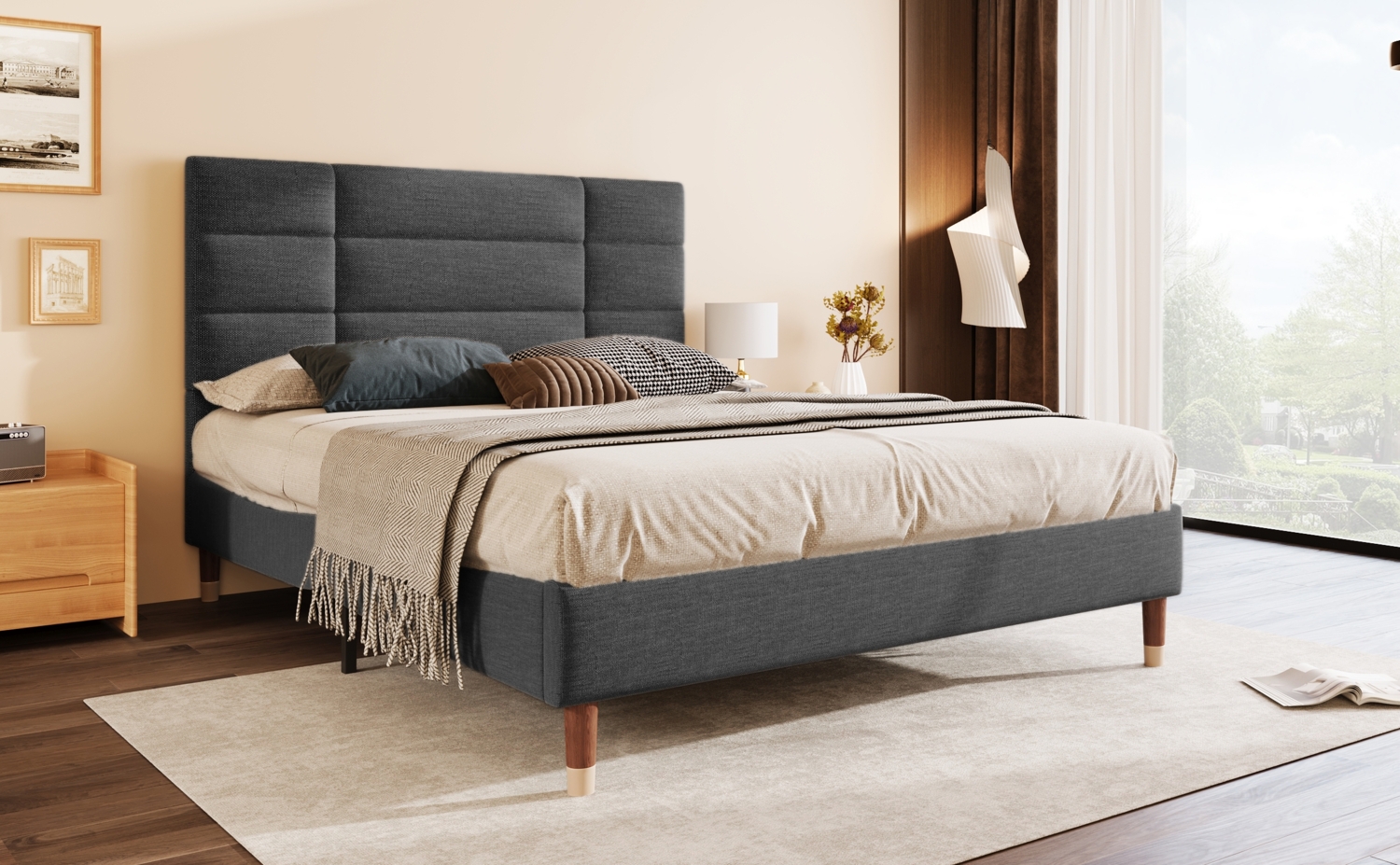 Polsterbett 140x200 cm aus Leinen mit Stauraum – klassisches Design und hoher Liegekomfort Bild 1