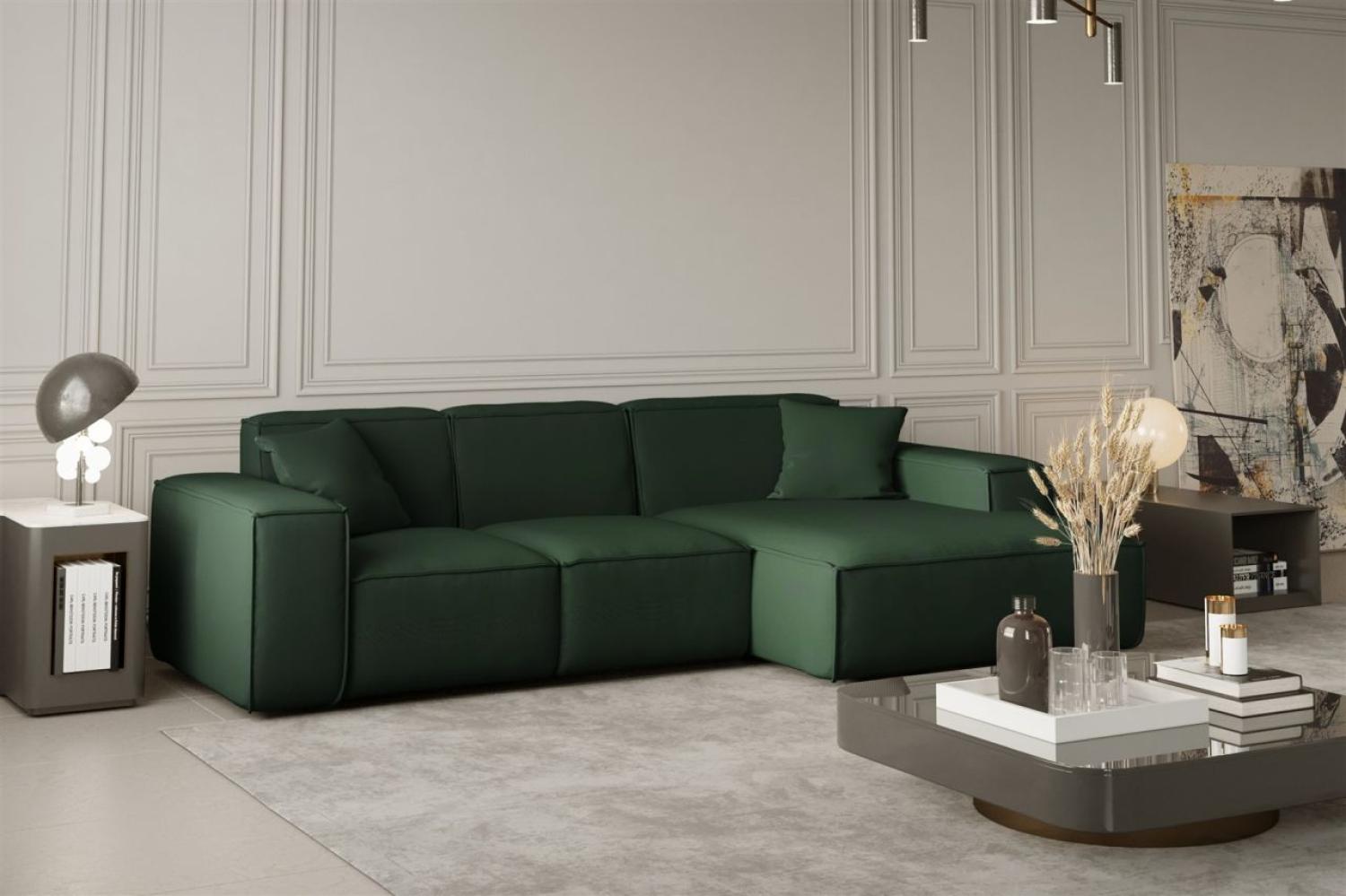 Ecksofa Designersofa CELES in Stoff Opera Velvet Grün Ottomane Rechts Bild 1