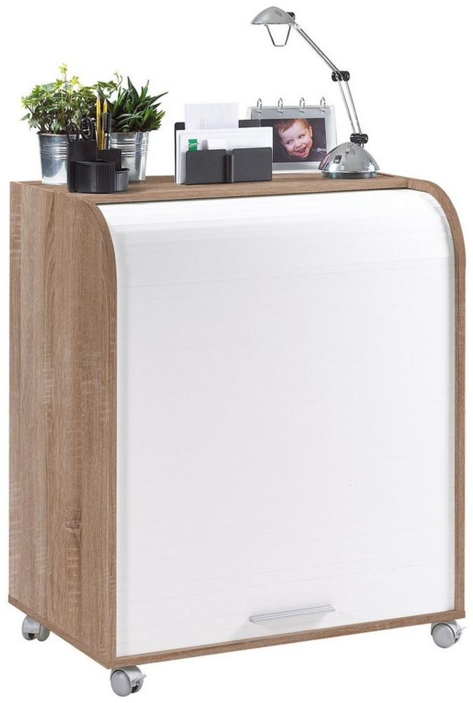 SIMMOB Mobiler Schreibtisch Sekretär Computertisch mit Laufrollen 93,9x79,2 cm Eiche-Weiß Bild 1