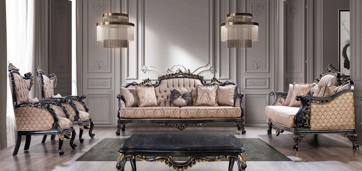 Casa Padrino Luxus Barock Wohnzimmer Set Grau / Blau / Gold - 2 Barock Sofas & 2 Barock Sessel & 1 Barock Couchtisch - Luxus Wohnzimmer Möbel im Barockstil - Barock Möbel - Edel & Prunkvoll Bild 1