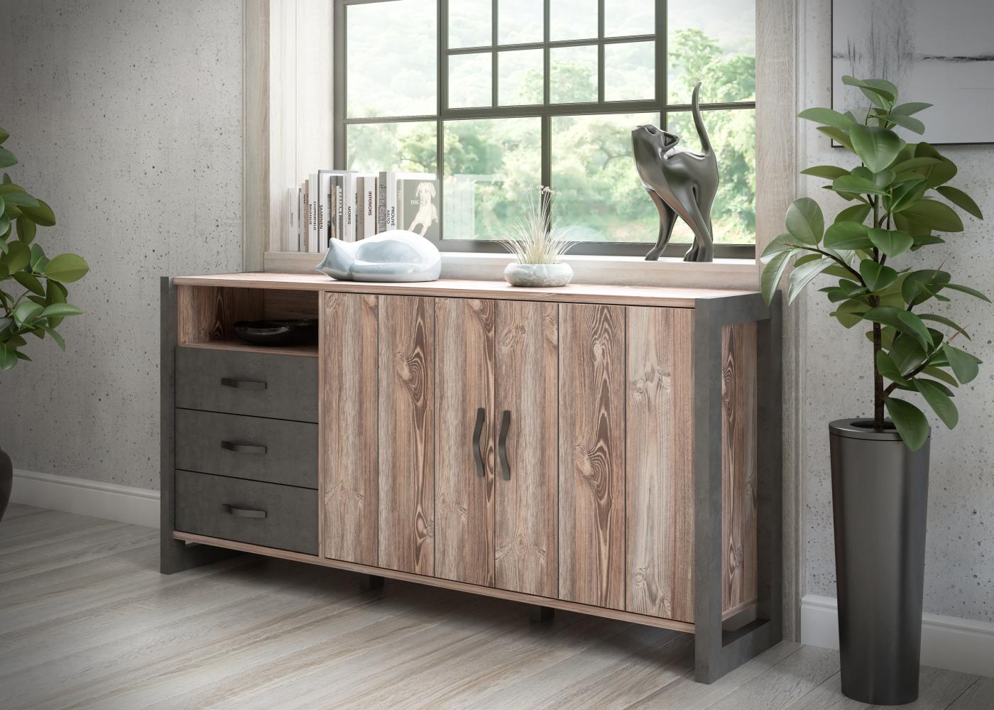 FORTE Note Sideboard, Holzwerkstoff, Grau/Braun, 189,6 x 93,4 x 43,1 cm Bild 1