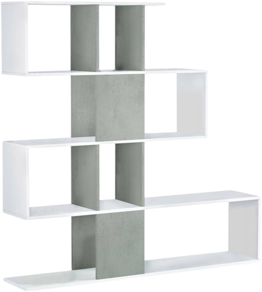 Dmora Aracnidi-Bücherregal, Bücherregal mit 7 Fächern, modernes Büroregal, Wandschrank mit Regalen, 145 x 29 x 145 cm, Weiß und Zement Bild 1