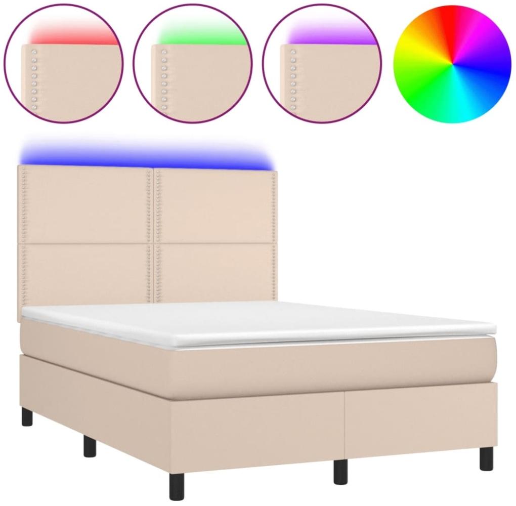 vidaXL Boxspringbett mit Matratze & LED Cappuccino-Braun 140x190cm 3135884 Bild 1