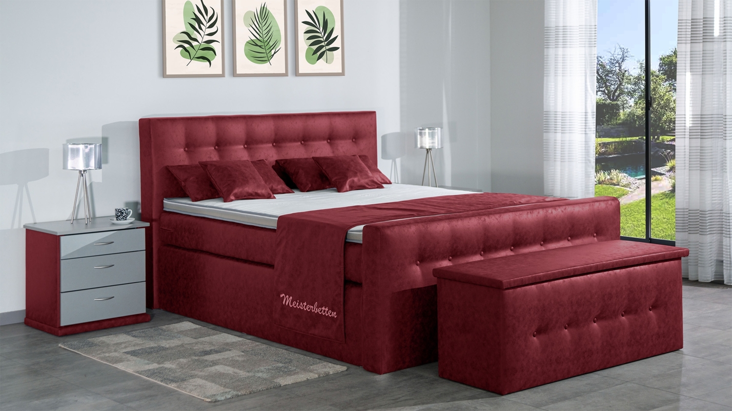 Meisterbetten Boxspringbett Celo 200x220 in MS-Red, Matratzenbezug Nano, Ergoflex-Topper Bild 1