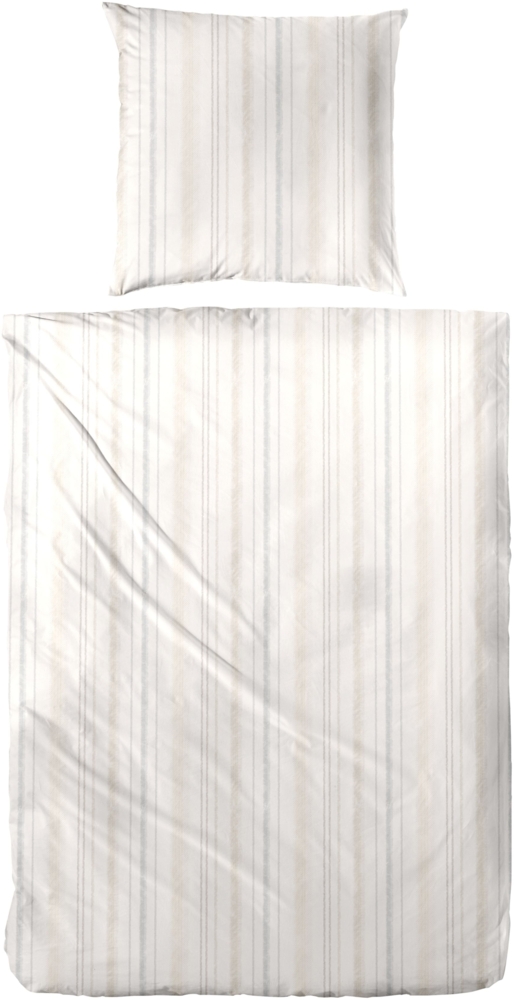 Primera Halbleinen Sommer Bettwäsche 135x200 Streifen beige sand dezent 183003-77 Bild 1