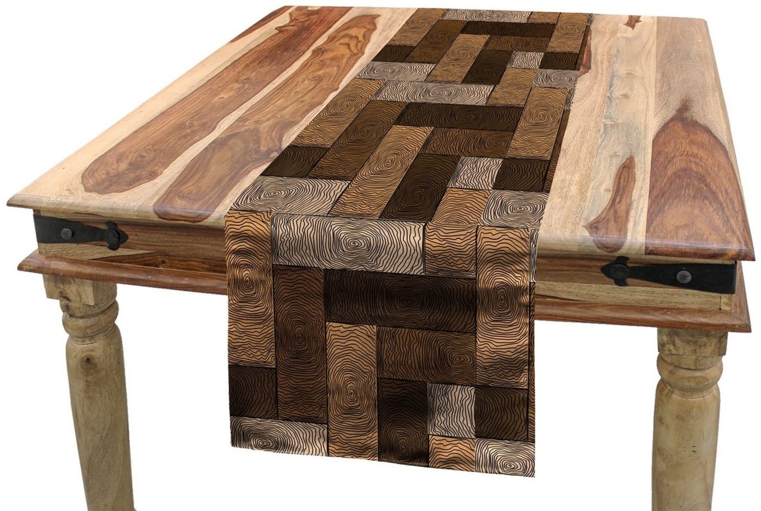 Abakuhaus Tischläufer Esszimmer Küche Rechteckiger Dekorativer Tischläufer, Schokolade Holzparkett Motiv Bild 1