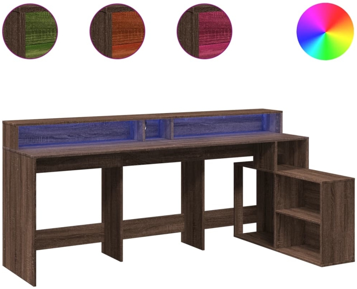 vidaXL LED-Schreibtisch Braun Eichen-Optik 200x104x91 Holzwerkstoff 3309471 Bild 1
