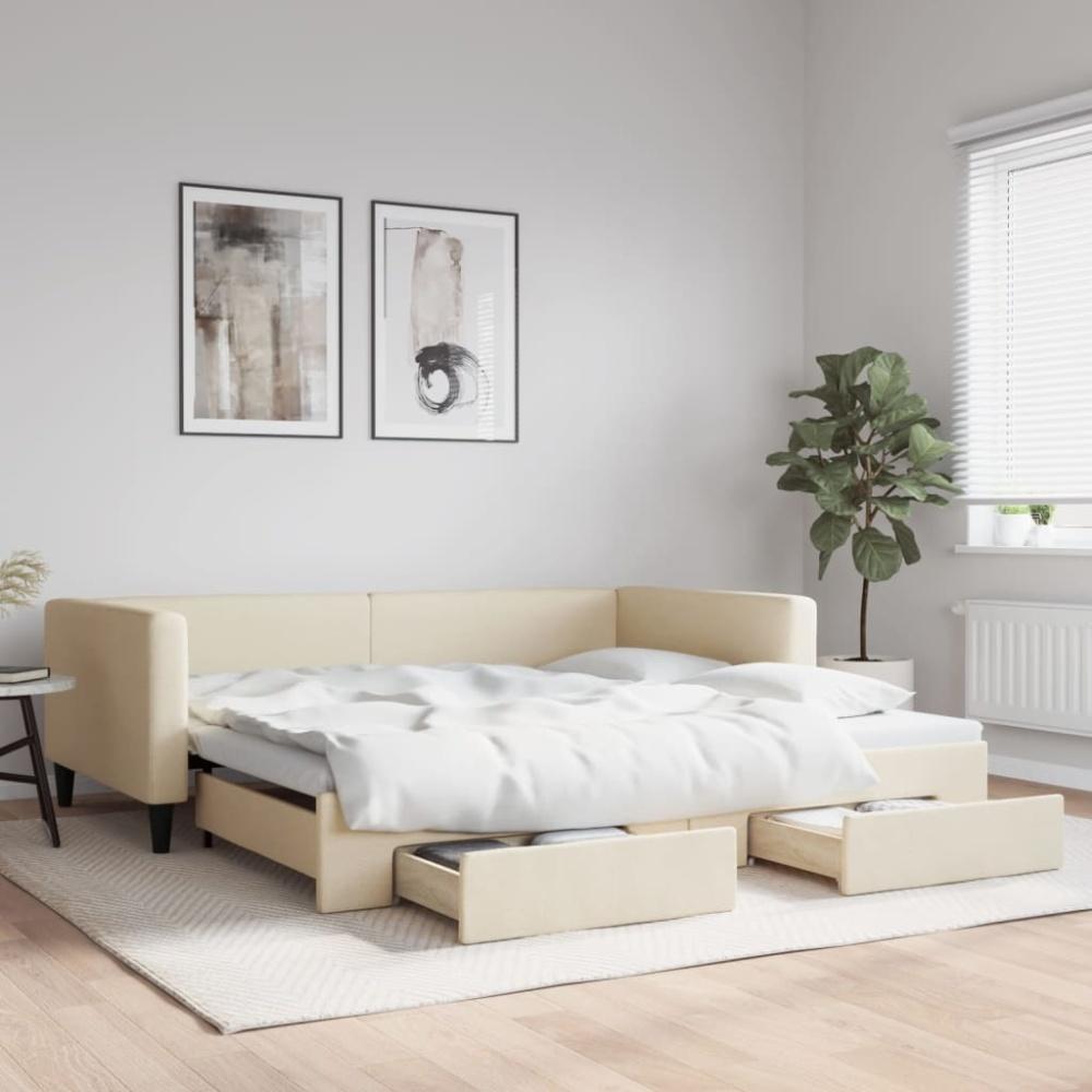 vidaXL Tagesbett Ausziehbar mit Schubladen Creme 100x200 cm Stoff Bild 1