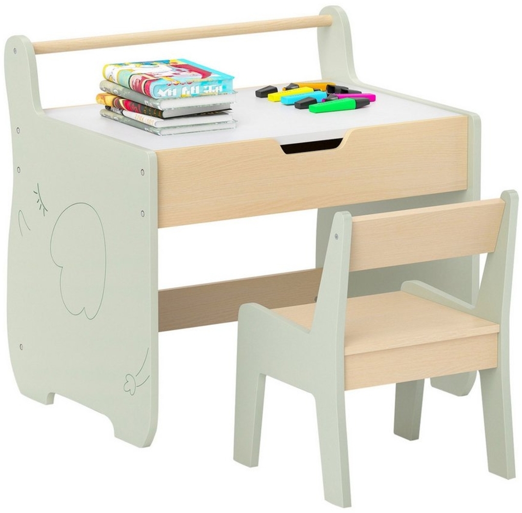 COSTWAY Kindersitzgruppe, 2 in 1 Kinder Aktivitätstisch und Stuhl, Holz Bild 1