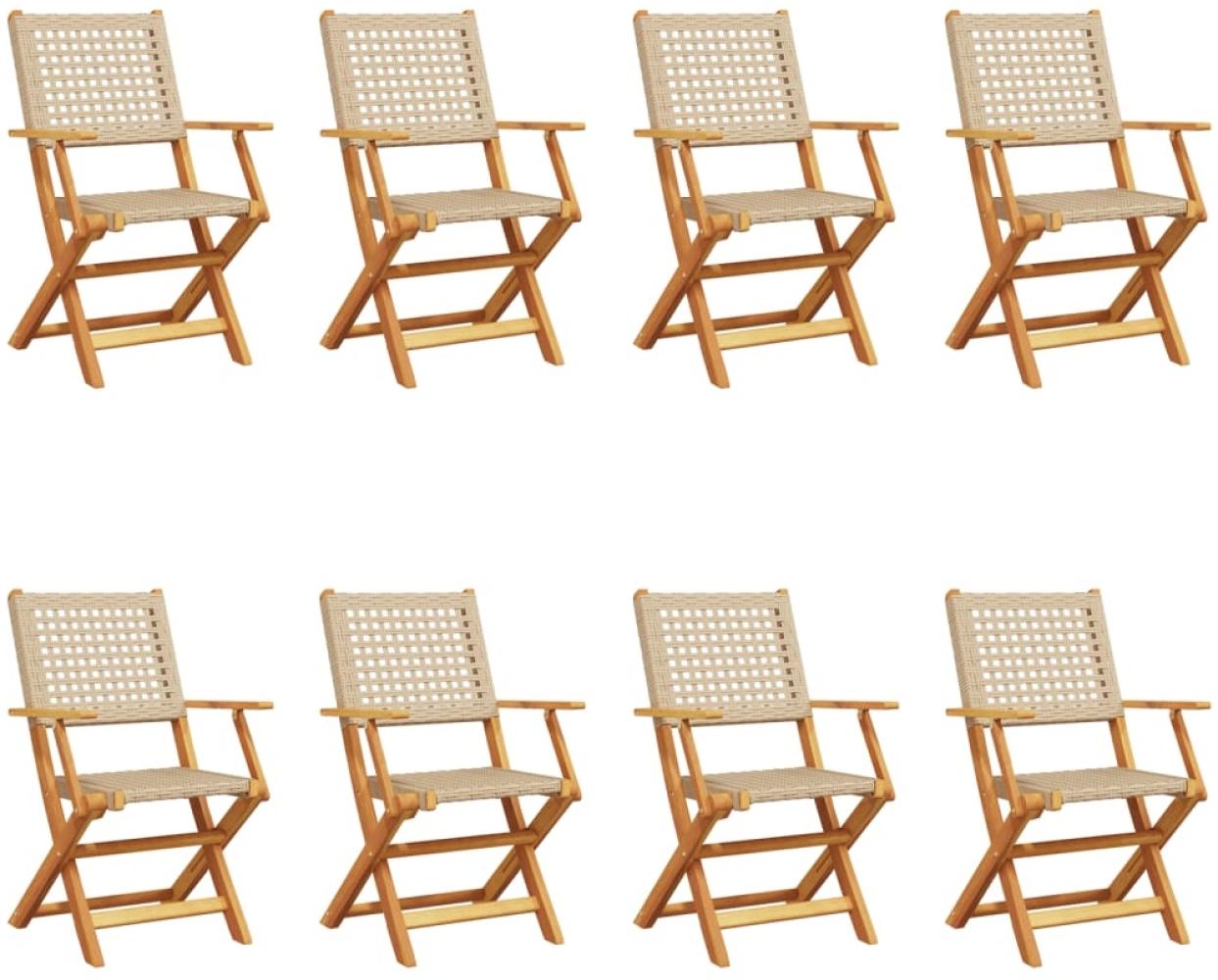 vidaXL Gartenstühle 8 Stk. Klappbar Beige Poly Rattan & Massivholz 3214564 Bild 1