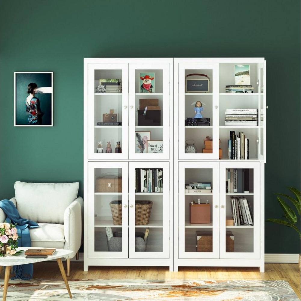 Homfa Hochschrank Vitrinenschrank, 190cm hoch Bücherschrank, mit Türen, Weiß Bild 1