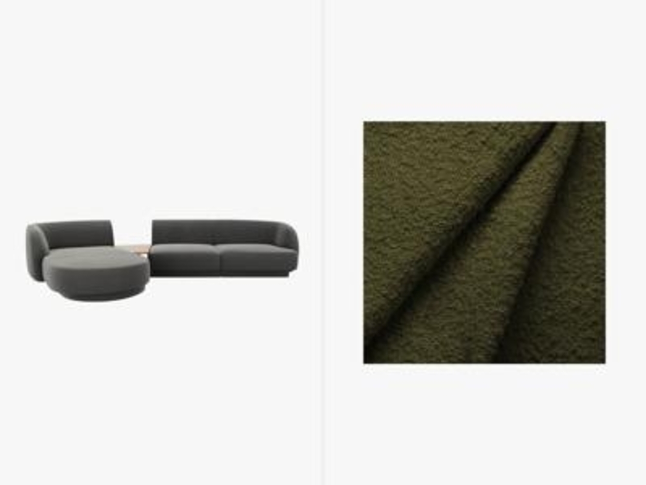 Micadoni Modulares Sofa Links Miley mit Recamiere 3-Sitzer Links Boucle Dunkel-Olivgrün Bild 1