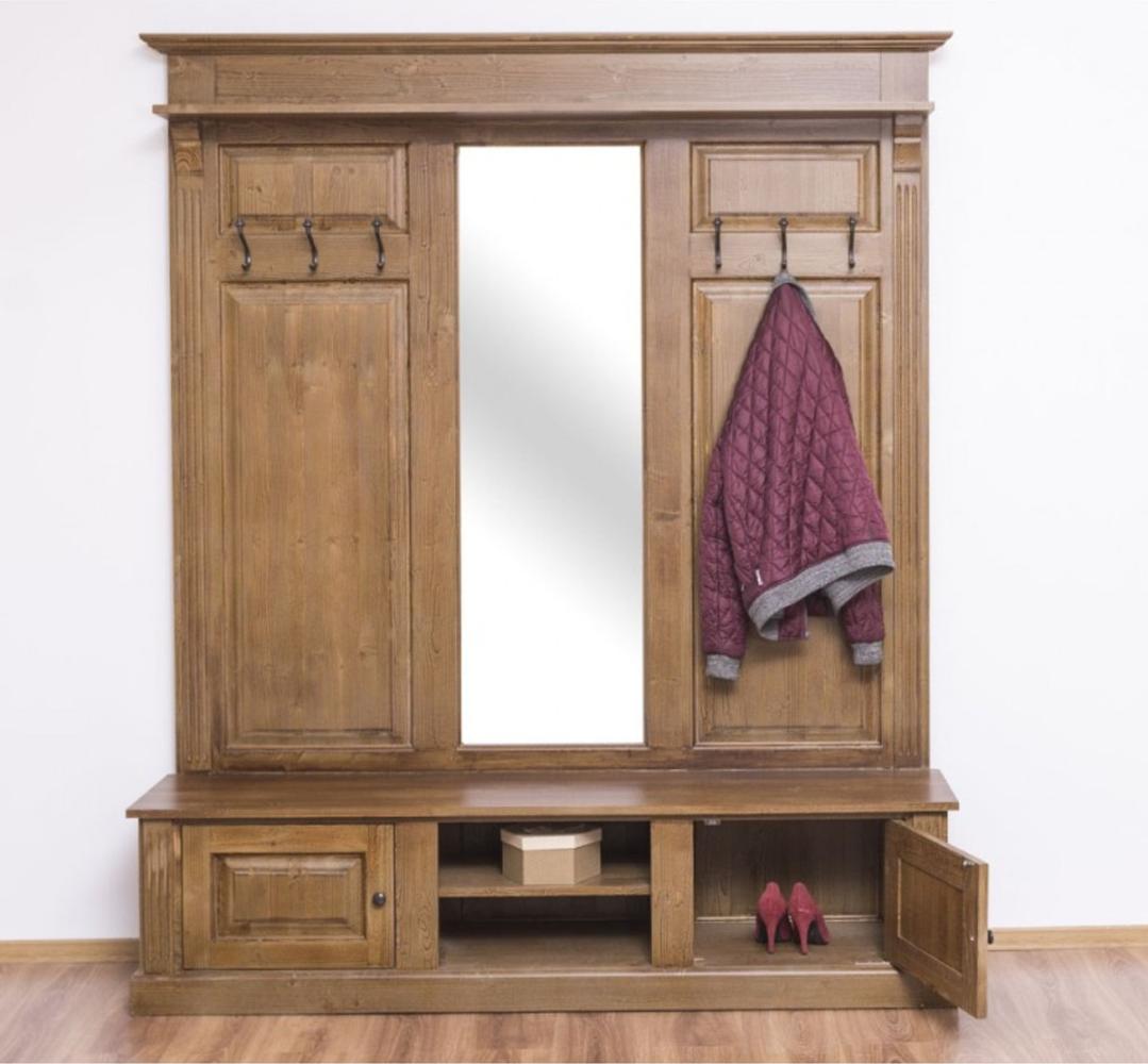 Casa Padrino Landhausstil Garderobe holzfarben 180 x 41 x H. 210 cm - Massivholz Garderobenschrank mit Spiegel - Landhausstil Garderobenmöbel Bild 1