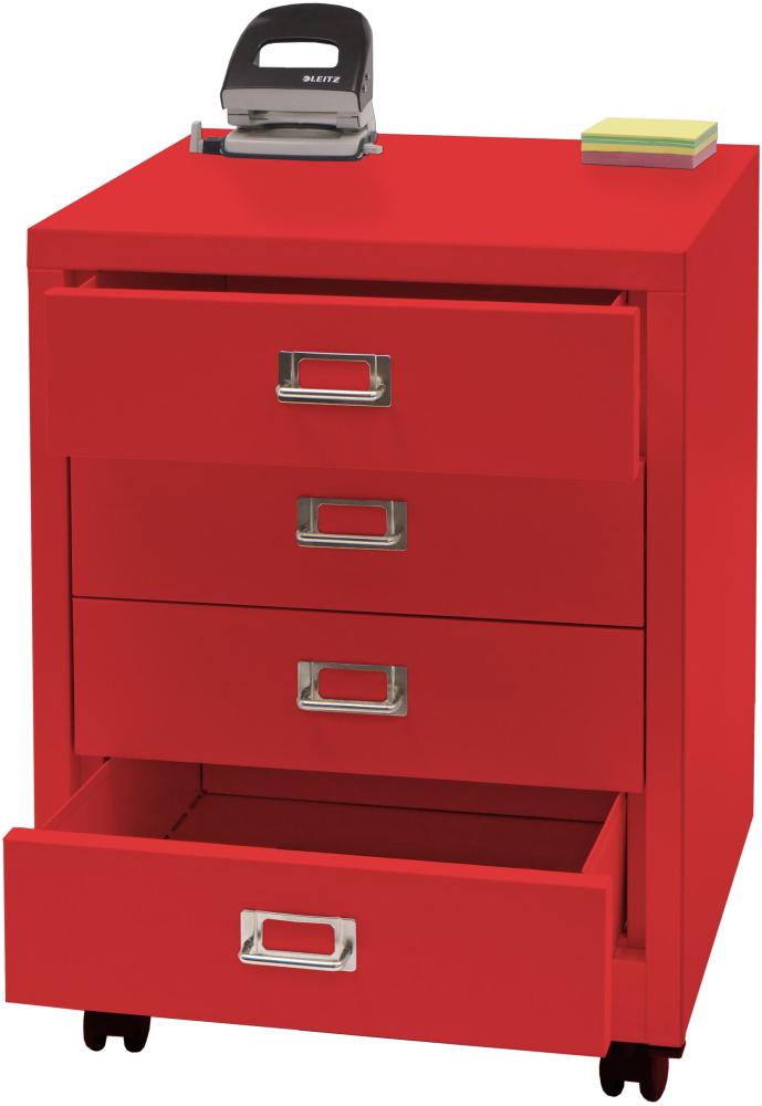 Rollcontainer HWC-L49, Schubladenschrank Stahlschrank Aktenschrank, Metall 55x40x41cm 4 Schubladen ~ rot Bild 1