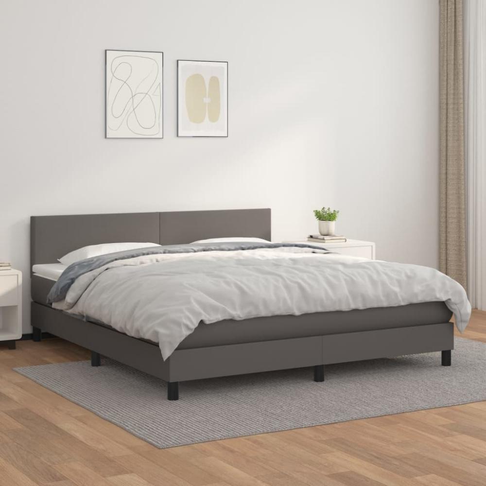 vidaXL Boxspringbett mit Matratze Grau 160x200 cm Kunstleder 3141015 Bild 1