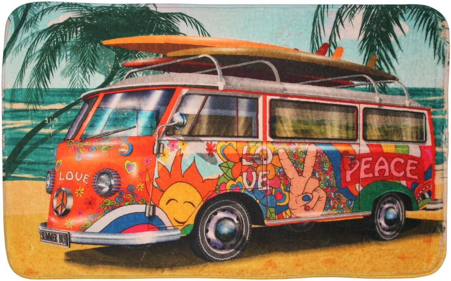 Sanilo Badematte Summer Bus, 50 x 80 cm, sehr weich, rutschfest, waschbar und schnelltrocknend, 100% Polyester Bild 1