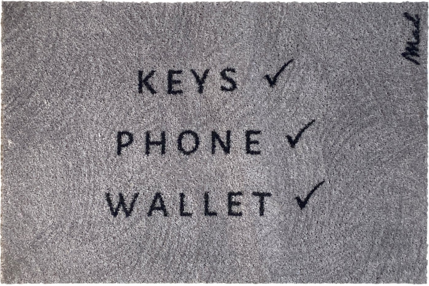 Mad about Mats Fußmatte Brick, Rechteckig, Türvorleger, Schmutzfangmatte, Outdoor und Indoor, Grau, mit Spruch "Keys Phone Wallet", nie wieder den Hausschlüssel vergessen, waschbar, rutschfest, 50x75 cm Bild 1