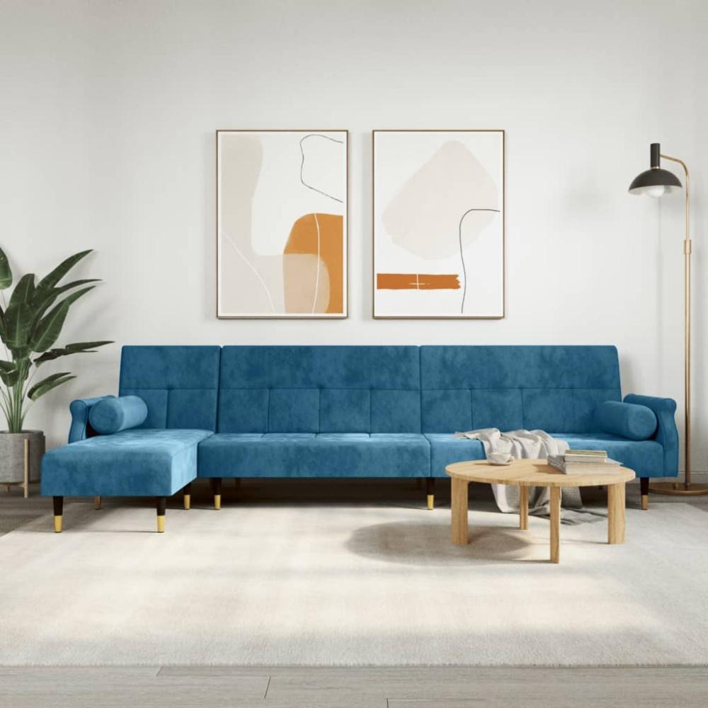 vidaXL Schlafsofa in L-Form Blau 271x140x70 cm Samt Bild 1