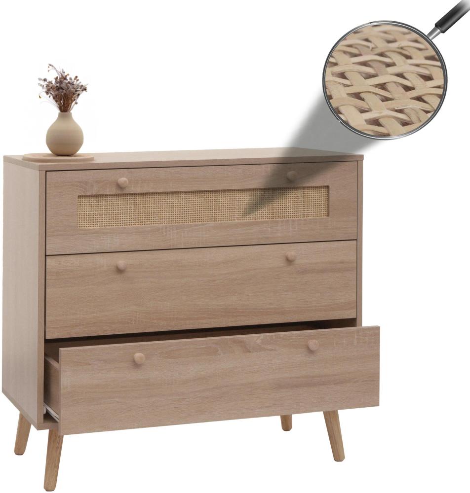 Schubladenkommode HWC-M39, Schrank Sideboard Highboard, Kubu Rattan Holz Melamin, 78x80x39cm Eiche-Optik Bild 1