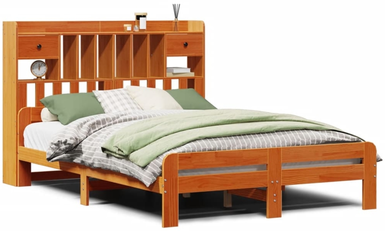 vidaXL Massivholzbett mit Regal ohne Matratze Wachsbraun 160x200 cm 3308878 Bild 1