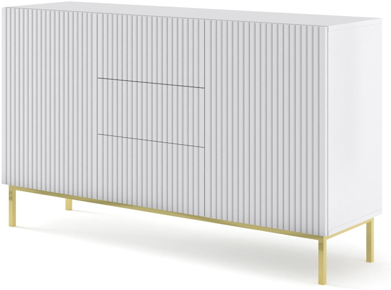 Domando Sideboard Moneglia M1 Klassisch Breite 150cm, Push-to-open-Funktion, besondere Fräsoptik, goldenes Gestell in Weiß Matt und Goldgestell Bild 1